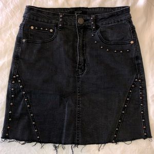 Black Denim Studded Skirt